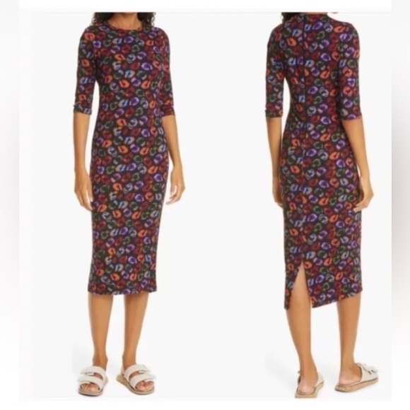 FARM RIO XS Ikat-Dyed Leopard Print Jersey Dress In Multi NWT - Picture 2 of 15